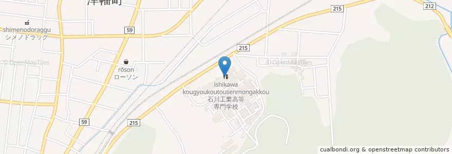 Mapa de ubicacion de 石川工業高等専門学校 en Japonya, 石川県, 河北郡, 津幡町.