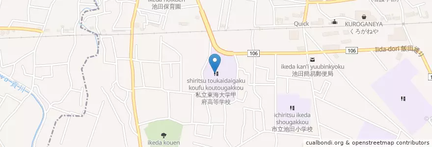 Mapa de ubicacion de 私立東海大学甲府高等学校 en ژاپن, 山梨県, 甲府市.