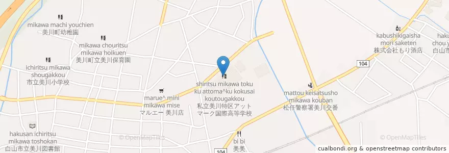 Mapa de ubicacion de 私立美川特区アットマーク国際高等学校 en Japonya, 石川県, 白山市.