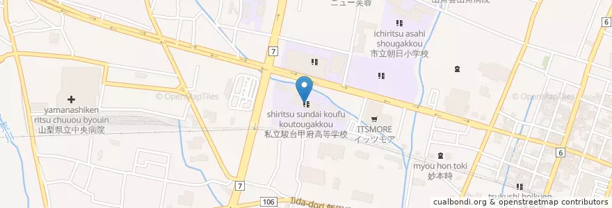 Mapa de ubicacion de 私立駿台甲府高等学校 en اليابان, 山梨県, كوفو.