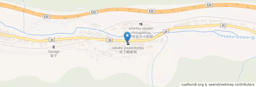 Mapa de ubicacion de 笹子郵便局 en 일본, 야마나시현, 大月市.