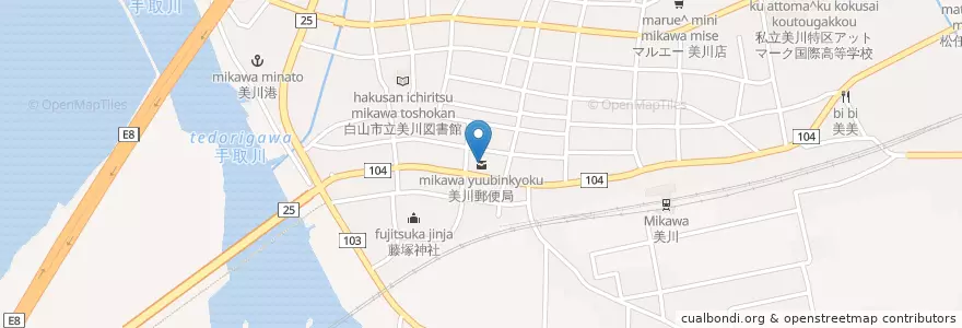 Mapa de ubicacion de 美川郵便局 en Jepun, 石川県, 白山市.