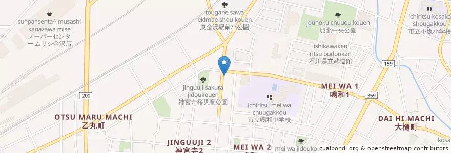 Mapa de ubicacion de 金沢市消防局駅西消防署鳴和出張所 en 일본, 이시카와현, 金沢市.