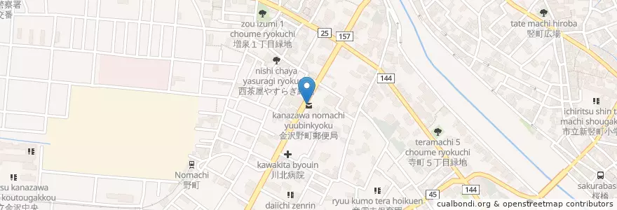 Mapa de ubicacion de 金沢野町郵便局 en Japan, Präfektur Ishikawa, 金沢市.