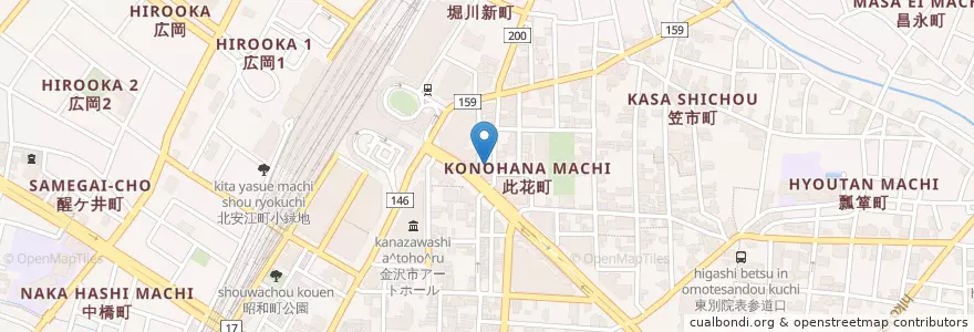 Mapa de ubicacion de 金沢駅前郵便局 en Japan, Präfektur Ishikawa, 金沢市.