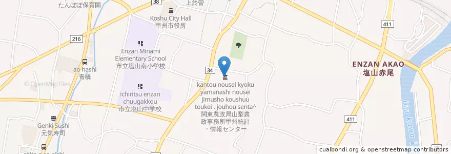 Mapa de ubicacion de 関東農政局山梨農政事務所甲州統計・情報センター en Jepun, 山梨県, 甲州市.