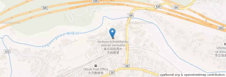 Mapa de ubicacion de 関東農政局山梨農政事務所甲州統計・情報センター大月庁舎 en Japan, 山梨県, 大月市.