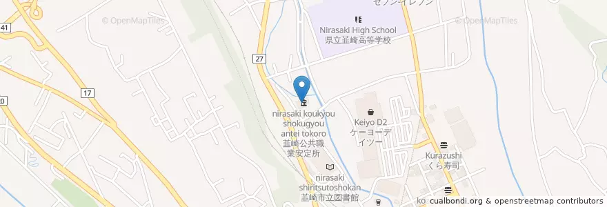 Mapa de ubicacion de 韮崎公共職業安定所 en Japan, Yamanashi Prefecture, Nirasaki.