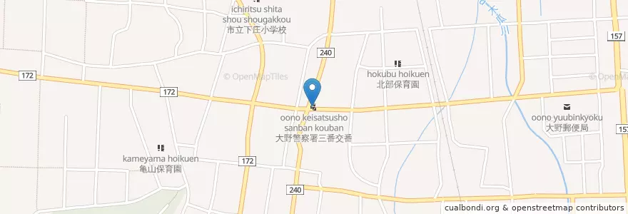 Mapa de ubicacion de 大野警察署三番交番 en اليابان, فوكوي, 大野市.