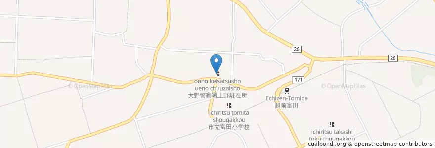 Mapa de ubicacion de 大野警察署上野駐在所 en Giappone, Prefettura Di Fukui, 大野市.