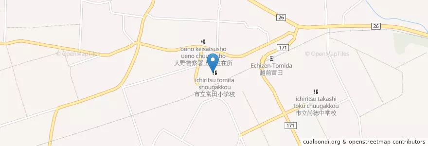Mapa de ubicacion de 富田幼稚園 en Japan, 福井県, 大野市.