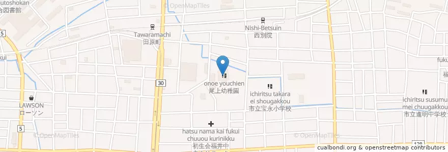 Mapa de ubicacion de 尾上幼稚園 en Giappone, Prefettura Di Fukui, 福井市.