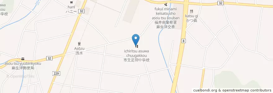 Mapa de ubicacion de 市立足羽中学校 en Japon, Préfecture De Fukui, 福井市.