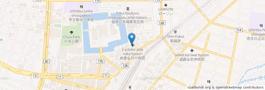 Mapa de ubicacion de 慈豊会田中病院 en Japan, Präfektur Fukui, 福井市.