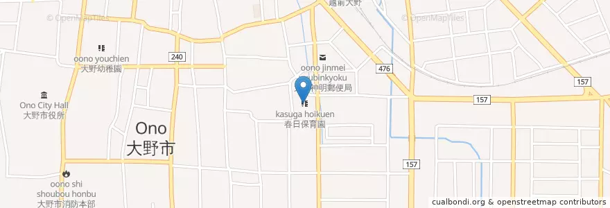 Mapa de ubicacion de 春日保育園 en Japan, 福井県, 大野市.