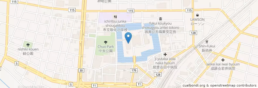Mapa de ubicacion de 福井県警察本部 en Japon, Préfecture De Fukui, 福井市.