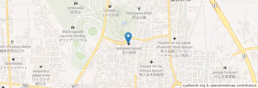 Mapa de ubicacion de 谷川病院 en Jepun, 福井県, 鯖江市.