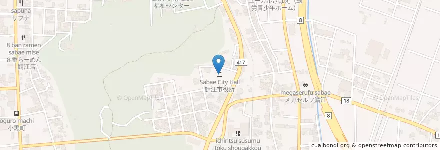 Mapa de ubicacion de 鯖江市役所 (Sabae City Hall) en Japão, 福井県, 鯖江市.