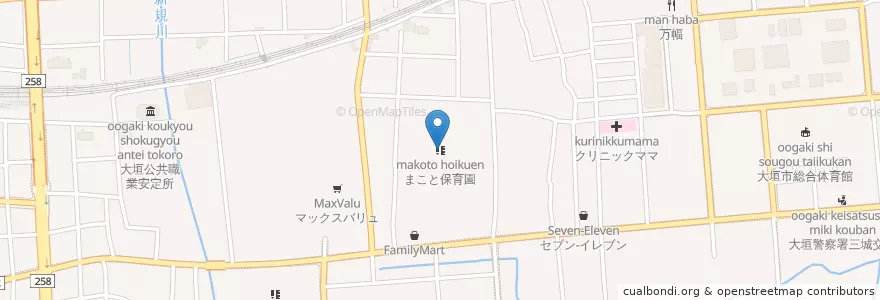 Mapa de ubicacion de まこと保育園 en Japonya, 岐阜県, 大垣市.