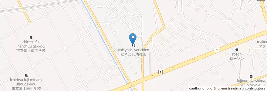 Mapa de ubicacion de ゆきよし幼稚園 en 일본, 시즈오카현, 富士市.