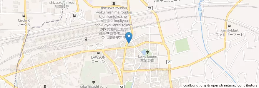 Mapa de ubicacion de 三島駅前郵便局 en 日本, 静岡県, 三島市.