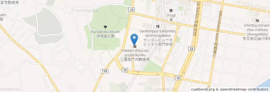 Mapa de ubicacion de 三重県庁内郵便局 en Japonya, 三重県, 津市.