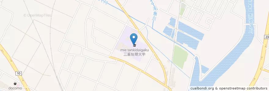 Mapa de ubicacion de 三重短期大学 en Japan, 三重県, 津市.
