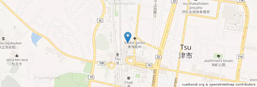 Mapa de ubicacion de 三重社会保険事務局 en 日本, 三重県, 津市.
