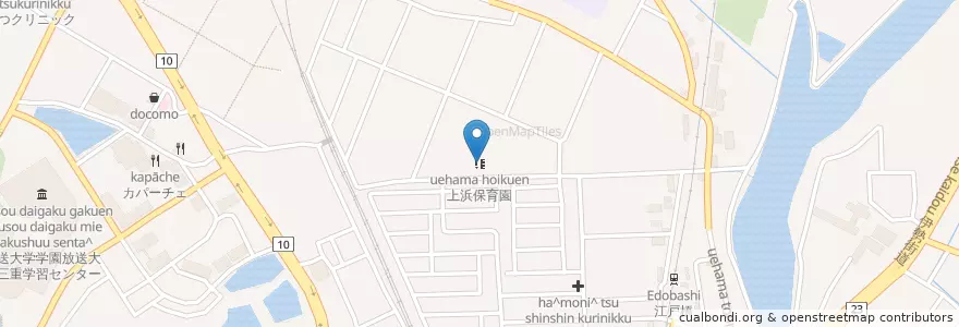 Mapa de ubicacion de 上浜保育園 en Japan, Präfektur Mie, 津市.
