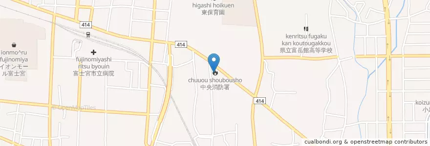 Mapa de ubicacion de 中央消防署 en Jepun, 静岡県, 富士宮市.