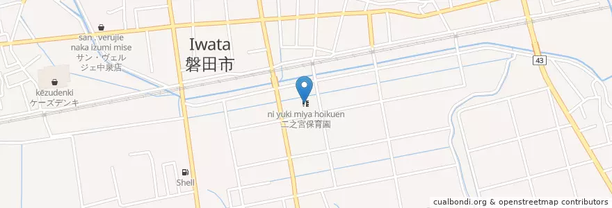 Mapa de ubicacion de 二之宮保育園 en 日本, 静岡県, 磐田市.