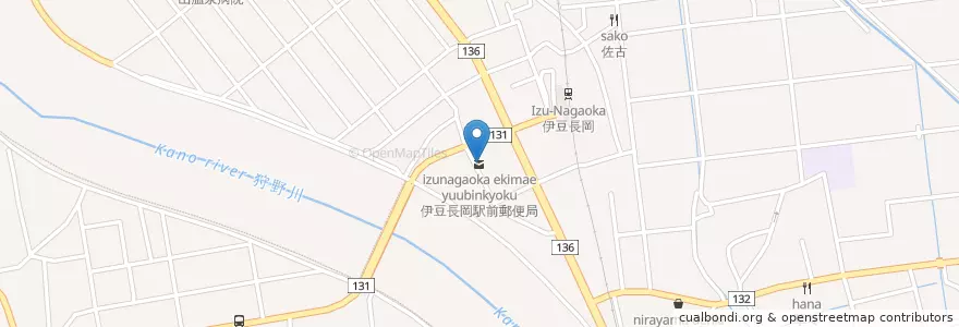 Mapa de ubicacion de 伊豆長岡駅前郵便局 en Japón, Prefectura De Shizuoka, 伊豆の国市.