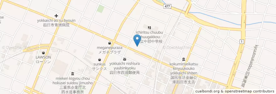 Mapa de ubicacion de 名古屋国税局四日市税務署 en Japón, Prefectura De Mie, 四日市市.