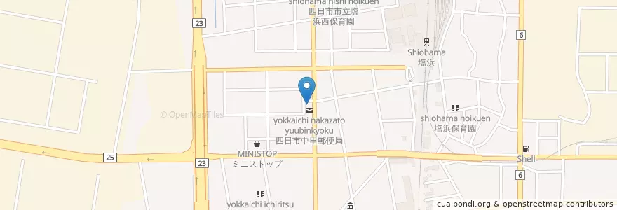 Mapa de ubicacion de 四日市中里郵便局 en Japón, Prefectura De Mie, 四日市市.