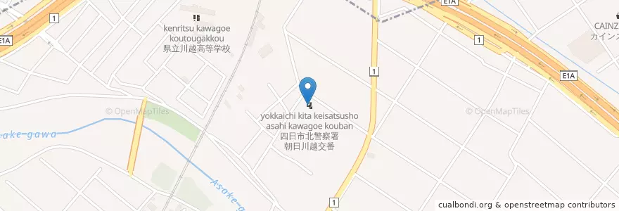 Mapa de ubicacion de 四日市北警察署朝日川越交番 en Japón, Prefectura De Mie, 三重郡, 川越町.