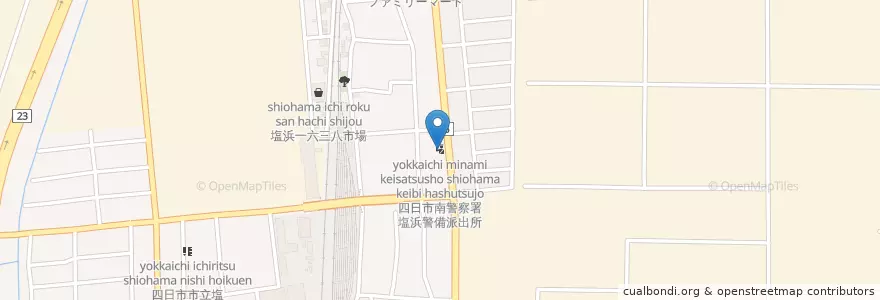 Mapa de ubicacion de 四日市南警察署塩浜警備派出所 en Japão, 三重県, 四日市市.