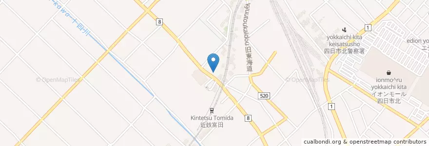 Mapa de ubicacion de 四日市富田西郵便局 en Япония, Миэ, 四日市市.