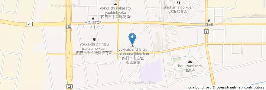 Mapa de ubicacion de 四日市市立塩浜児童館 en Япония, Миэ, 四日市市.