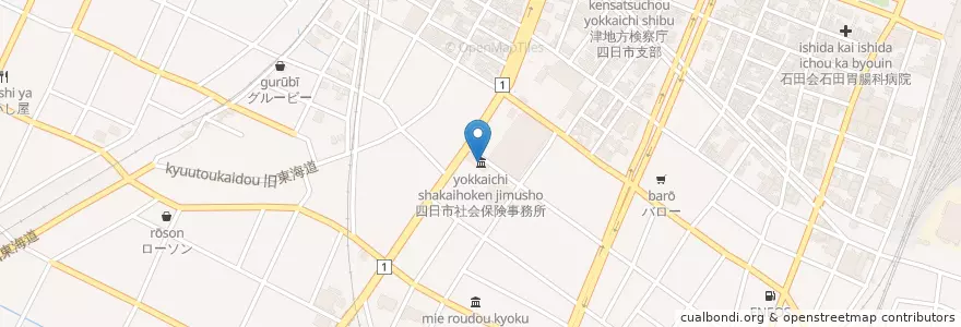 Mapa de ubicacion de 四日市社会保険事務所 en Japan, Mie Prefecture, Yokkaichi.