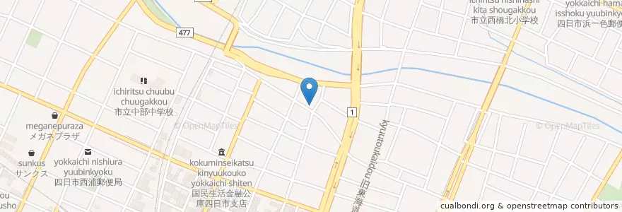 Mapa de ubicacion de 四日市西町郵便局 en Japan, Mie Prefecture, Yokkaichi.