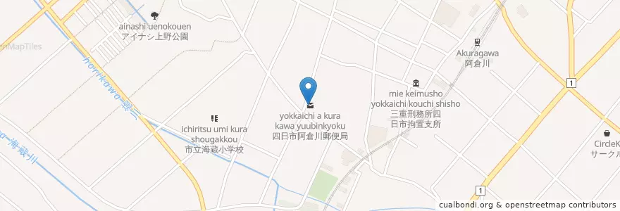 Mapa de ubicacion de 四日市阿倉川郵便局 en 日本, 三重県/三重縣, 四日市市.