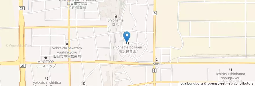 Mapa de ubicacion de 塩浜保育園 en اليابان, 三重県, 四日市市.