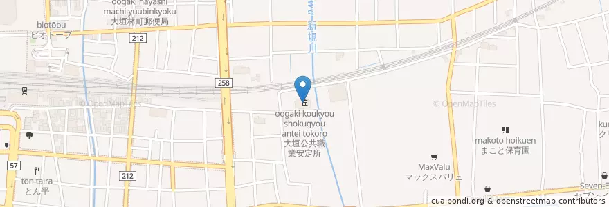 Mapa de ubicacion de 大垣公共職業安定所 en اليابان, 岐阜県, 大垣市.