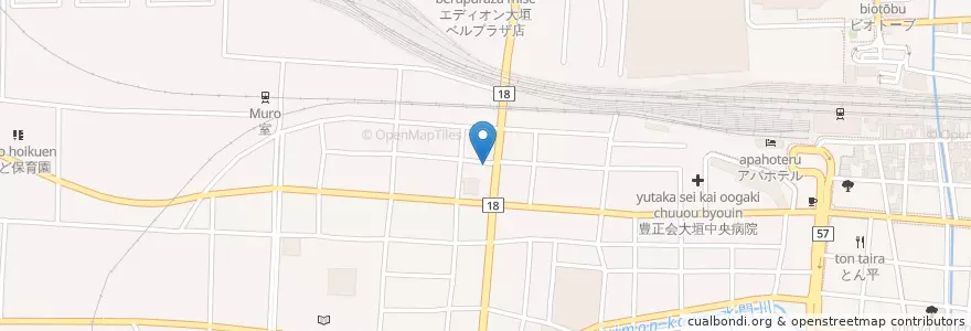 Mapa de ubicacion de 大垣室町郵便局 en 日本, 岐阜県, 大垣市.