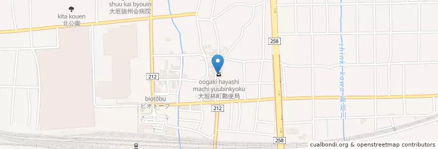 Mapa de ubicacion de 大垣林町郵便局 en Japan, Gifu Prefecture, Ogaki.