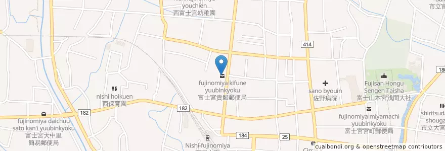 Mapa de ubicacion de 富士宮貴船郵便局 en اليابان, شيزوكا, فوجينوميا.