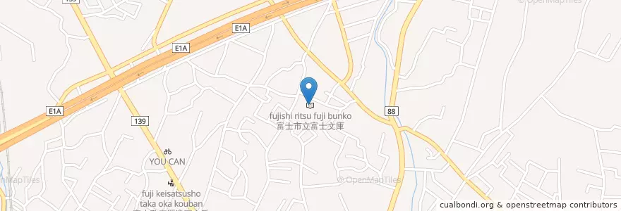Mapa de ubicacion de 富士市立富士文庫 en Япония, Сидзуока, 富士市.