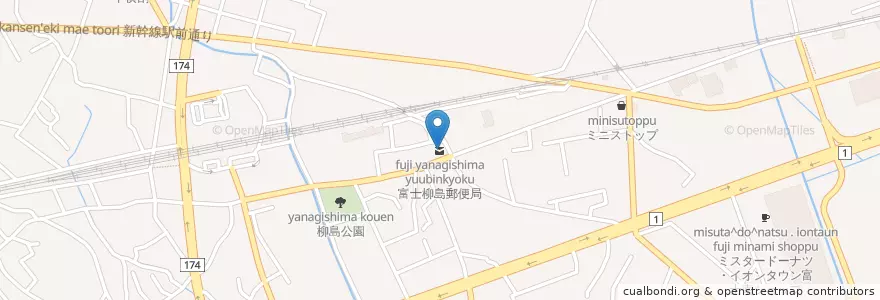 Mapa de ubicacion de 富士柳島郵便局 en Japan, 静岡県, 富士市.