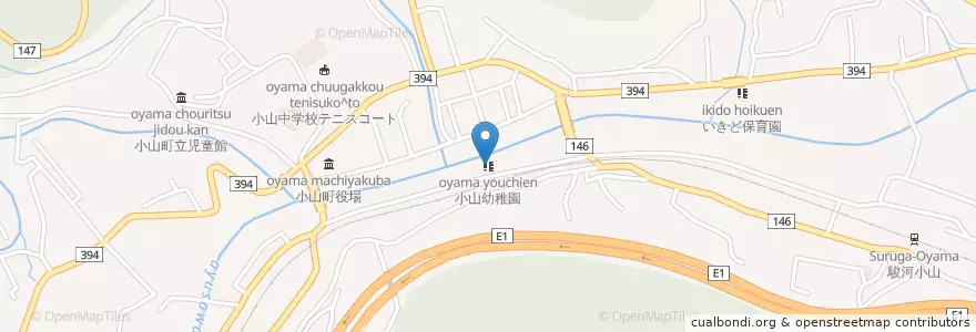 Mapa de ubicacion de 小山幼稚園 en Japón, Prefectura De Shizuoka, Distrito De Sunto, Oyama.