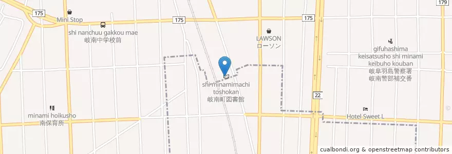 Mapa de ubicacion de 岐南町図書館 en اليابان, 岐阜県, 羽島郡, 岐南町.